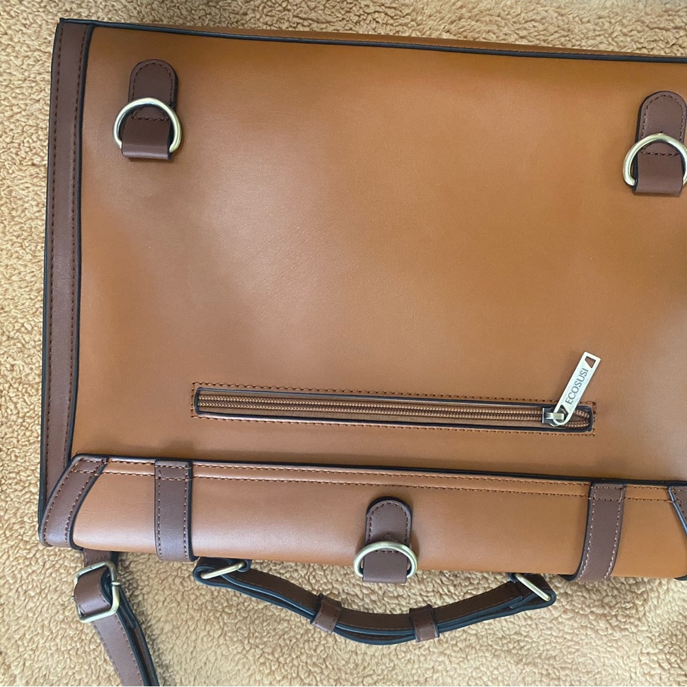 Brown and White Vegan Leather Laptop Bag - Picture 8 of 16
